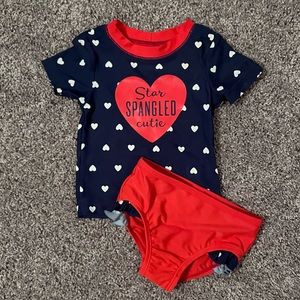 Carters baby girl 2 piece bathing suit, short sleeve rash guard, 9 months